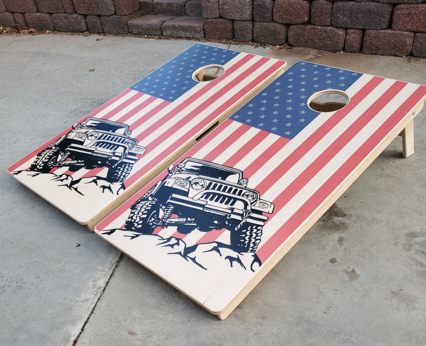 American Flag Rock Crawler Cornhole Boards - Dunkin Custom Woodworks