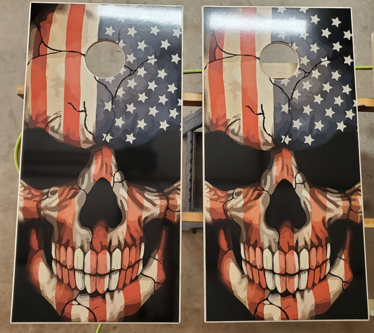 American Flag Skull Cornhole Boards - Dunkin Custom Woodworks