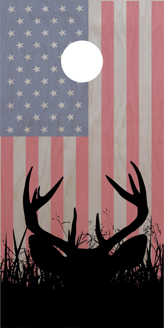 American Buck in Grass Cornhole Board Wrap - Dunkin Custom Woodworks